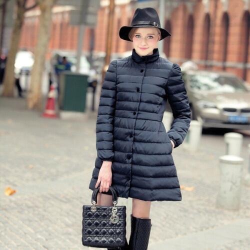 Europe and the United States winter warm white duck down jacket female stand collar long down jacket with bow wq2466
