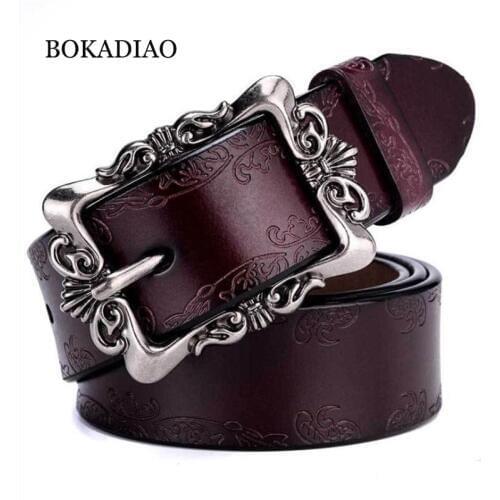 BOKADIAO Hot womens genuine leather belt Punk luxury brand designer belts for women high quality casual female jeans belt Brown