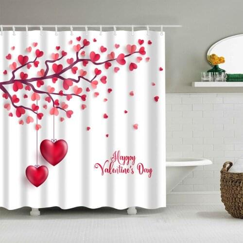 Tree Print Shower Curtain Pink Waterproof Bath Curtain With 12 Hooks Romantic Red Lip Print Shower Curtain