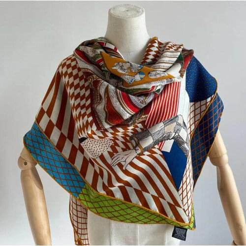 Luxury 70% Cashmere 30% Silk Scarf Unisex Man Women Ethnic Tribal Shawl Stole Hijab Hand Rolled Big Kerchief Bandana 135*135cm