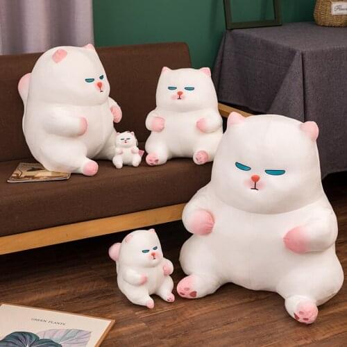 Cute Funny Sit Lazy Cat Plush Toys Creative Sleeping White Cat Pillow Sofa Cushion Stuffed Soft Dolls for Children Girls Gift