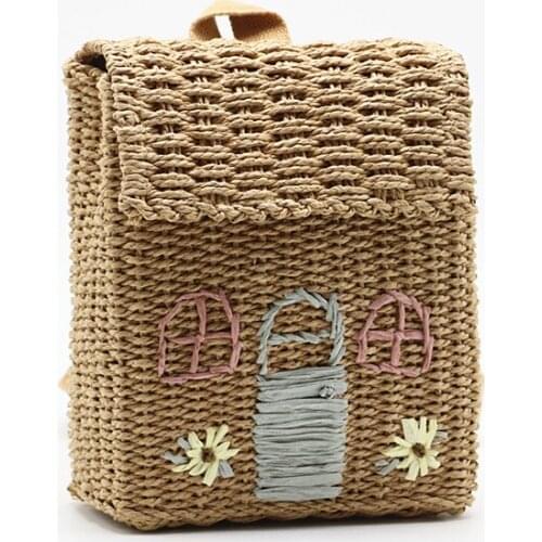 Straw Womens Bag Mini New Cute Cartoon Small House Woven Backpack Childrens Straw Woven Small School Bag Fashion Coin Purse