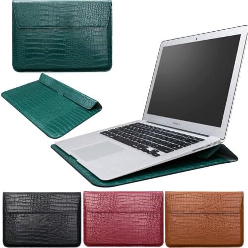 Crocodile Skin Laptop Sleeve Stand Bag for Macbook Huawei HP Dell Lenovo Notebook Carrying Bag 11 12 13 15 Inch Unisex Sleeves