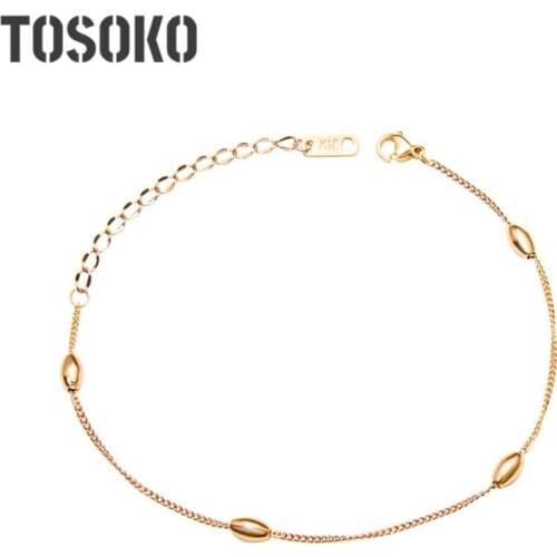 TOSOKO Stainless Steel Jewelry Oval Beads With Side Chain Simple Anklet For Women BSS075