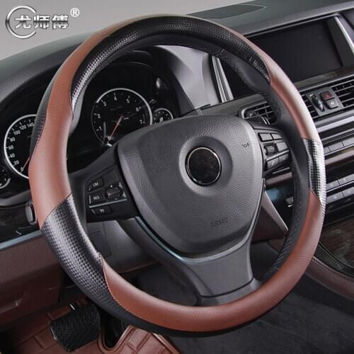 38cm Universal Sport Style Leather Car Steering Wheel Cover Anti-Slip Safe Drive Auto Steering Cover Case Interior Styling Gray