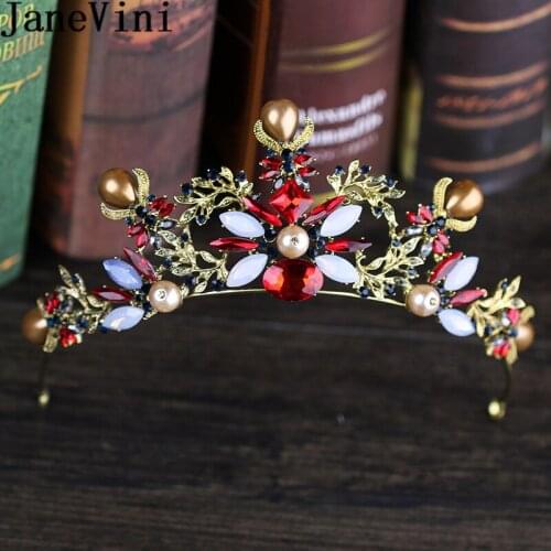 JaneVini Vintage Gold Bride Crown Baroque Luxury Headwear Pageant Women Bridal Tiaras Jewelry Ornament Wedding Hair Accessories