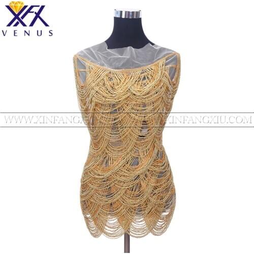 XFX 1 Piece Pretty Tassel beads rhinestone patches beaded bodice applique crystals applique big size for wedding dresses