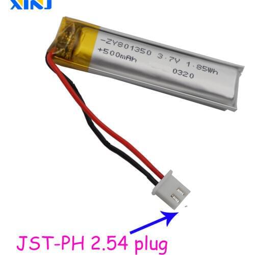 XINJ 3.7V 500mAh Li Polymer LiPo Battery cell 2pin JST-PH 2.54mm plug 801350 For Sat Nav mp4 Camera Car DVR DVC Driving recorder