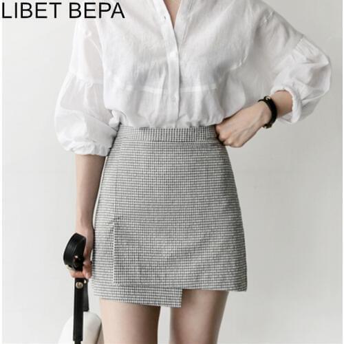 2021 New Spring Summer Womens Skirts Package Hip High Waist Casual Irregular Plaid Fashionable Wild Short Mini Skirts SK6033