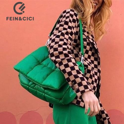 Green Designer puff Shoulder Bag Women Casual Space Bale Down Feather Padded Messager Space Cotton Crossbody Bag summer new