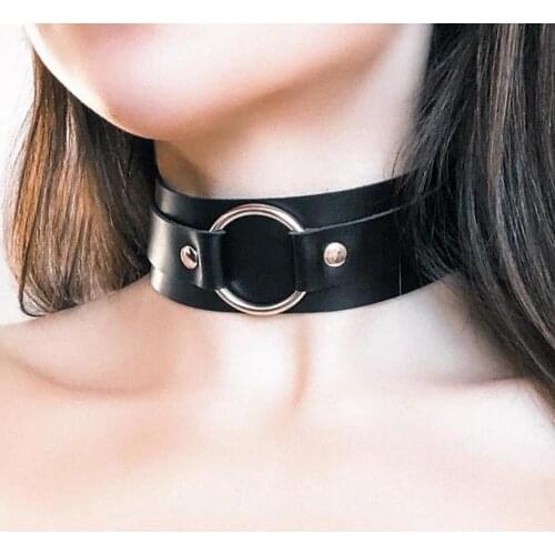 BAFEI Gothic Black Choker Leather Necklace Cosplay Party Collar Bondage Belt Punk Rock Women Necklaces Accessories Goth Rings