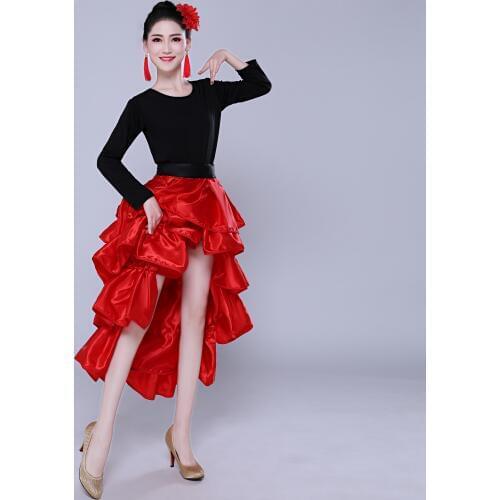 Female Party Ballroom Dance Dress Spanish Flamenco Triangle Skirt Women Plus Size Split Red Stage Belly Dance Wear Skirt DL5154