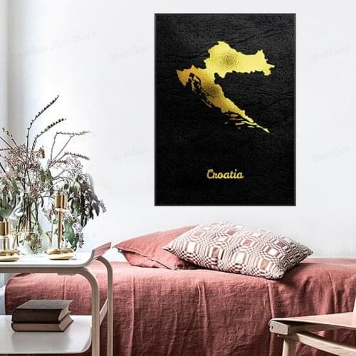 Golden Map Art Croatia Canvas Painting Wall Art Print Modern Poster Wall Pictures For Living Room Decor