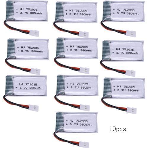 10pcs/lot 3.7V 380mAh Lipo Battery 25c For Hubsan X4 H107 H107L H107D JD385 JD388 RC Aircraft Multi-Rotors battery 752035
