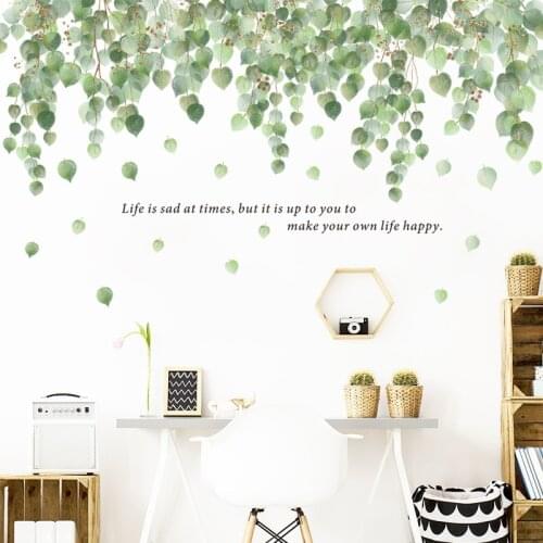 119*59cm Heart Shape Green Leaves Plants Wall Stickers Baseboard Wall Corner Wall Decals for Living Room Bedroom Home Decoration