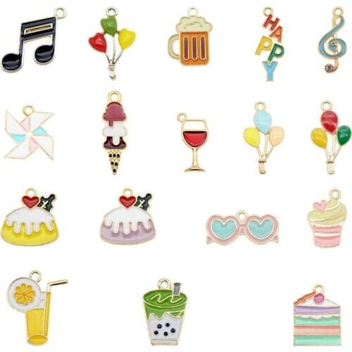 Julie Wang 17PCS Enamel Charms Mixed Ice Cream Fruit Juice Cake Balloon Note Windmill Wine Beer Alloy Jewelry Making Accessory