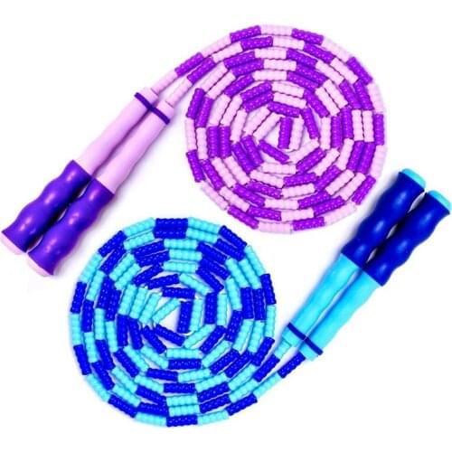 2 Pack Soft Beaded Jump Rope for Kids, Adjustable Tangle-Free Skipping Rope Fitness Segmented Jumping Ropes for Children