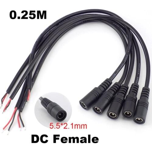 5pcs 0.25M DC 12V 5.5*2.1mm Power Cable Extension Female Connector Power Supply Adapter for CCTV Camera LED Strip Light