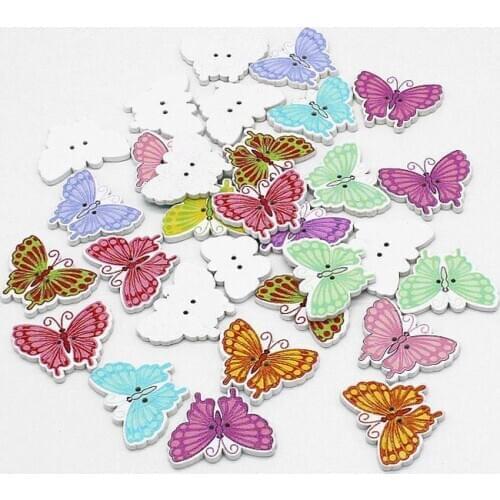 50pcs Mixed Color butterfly Wooden Buttons For Handmade Craft Supplies And Scrapbooking Accessories 2 Holes