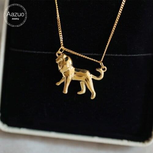 Aazuo Ins Fine Jewelry 100% Real 18K Yellow Gold None Diamonds Animal Lion Necklace gifted for Women Party Au750
