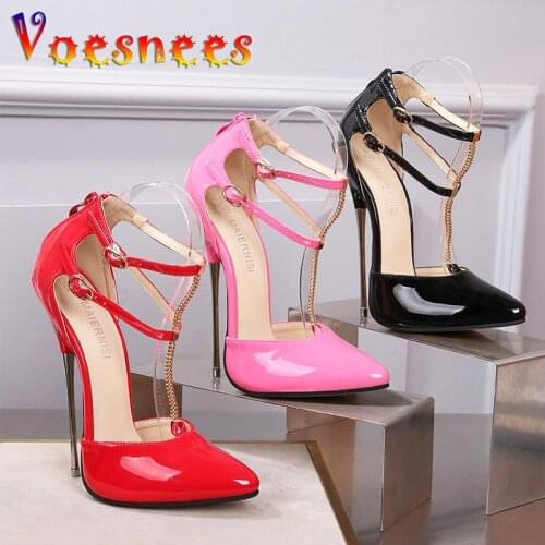 Voesnees 2020 Sandals Women Shoes Fashion Hollow Double Wristbands High heels Ladies Fine Heel 16cm Nightclub Pole Dancing Shoes