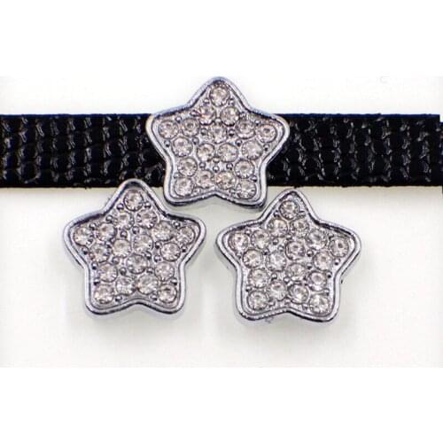 Rhinestone Crystal Star 8mm Slide Charms Beads Alloy DIY Accessories Handmade Jewelry For 8mm Bracelets Key Chains Pet Collar