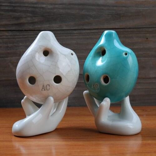 6 Holes Crackle Ocarina Handmade Ceramics Traditional Ethnic Style Solid Color Birthday Gifts Glazed Orff Musical Instrument New