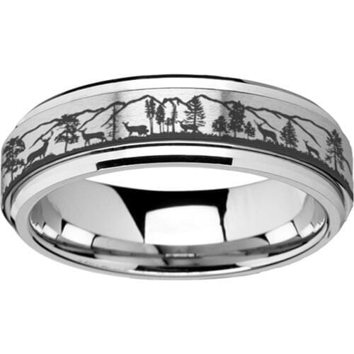 2020 New Fashion Christmas Theme Finger Ring Unisex Creative Forest Stray Deer Print Titanium Steel Rotatable Spinner Ring Gift