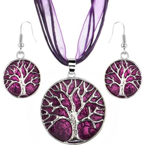 Vintage Round Pendant Necklace Earring Sets Wedding Multilayer Leather Choker Necklace Costume Jewelry Set