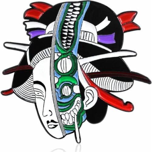 Beautiful Japanese Geisha Metal Enamel Brooch Fashion Glamour Ethnic Culture Badge Pin Unique Trendy Costume Backpack Jewelry