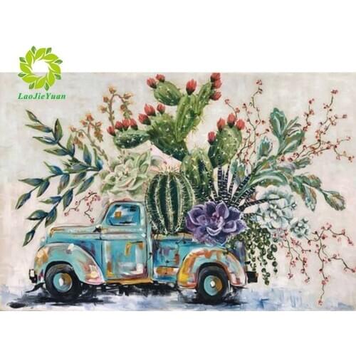 LaoJieYuan Diamond Painting Landscape Cross Stitch Diamond Embroidery Full Car & Cactus Beaded Painting Diamond Art Home Decor
