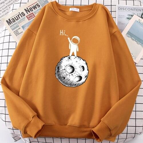 Astronaut Moon Cartoons Prints Mens Hoodie Fashion Fleece Sportswear Fashion Fleece Clothing Creativity Loose Sweatshirt Tops