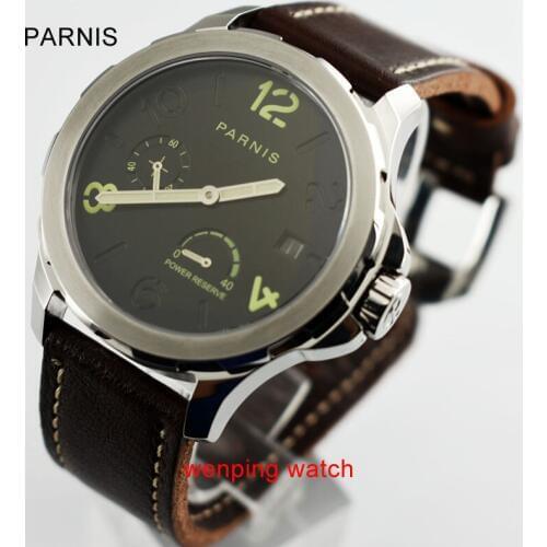 Parnis Asia 2530 Automatic Watch Luminous Mark Power Reserve Date watch Indicator Leather Strap Men Wristwatch