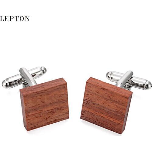 Low-key Luxury Wood Cufflinks For Mens Top Quality Lepton Square Rosewood Cuff links Men Wedding Groom Gift Wooden Cufflinks