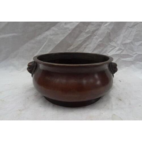 Song voge gem S2828 8" Tibet Bronze Buddhism Elephant Head Statue Bowl Jar Incense Burner Censer