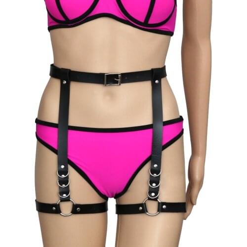 Harajuku goth PU Leather leg loop dancer night club belly strap T Pants Stockings Garter Belts for egirl Suspender Sexy jewelry