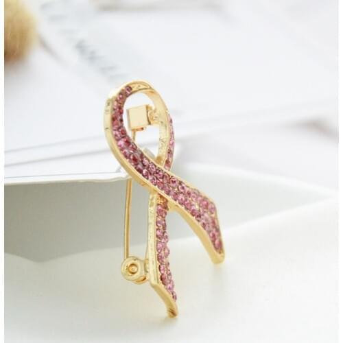 Pink Rhinestone Bowtie Brooches Breast Cancer Awareness Pin Ribbon Brooch Pin Lucky Jewelry