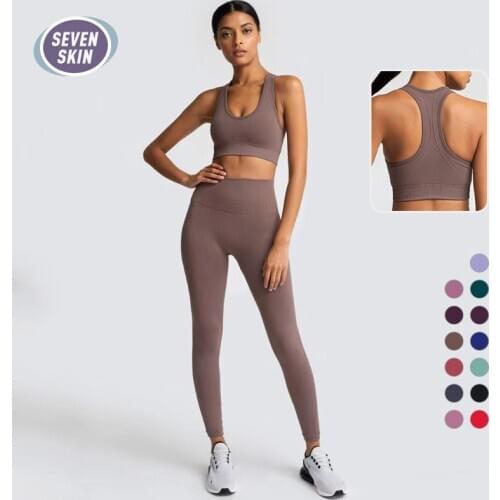 SEVEN SKIN 2PCS Gym Yoga Tracksuit High Waist Leggings+Sport Bra Women Seamless Sets Fitness Clothing Workout Suits Sportswear