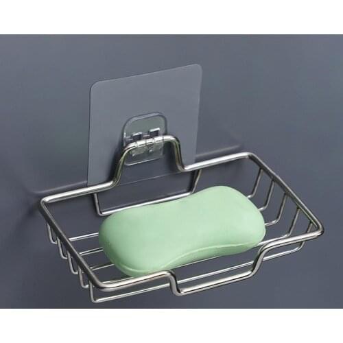 1pc Steel Soap Dish Bathroom Storage Soap Rack Holder Drill Free Wall Storage Soap Shampoo Holder Bathroom Accessories