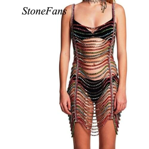 Stonefans New Sexy Rhinestone Bodysuit Dress for Party Women Lingerine Top 2021 Summer Rave Swimsuit Bodies Chain Femme Harness