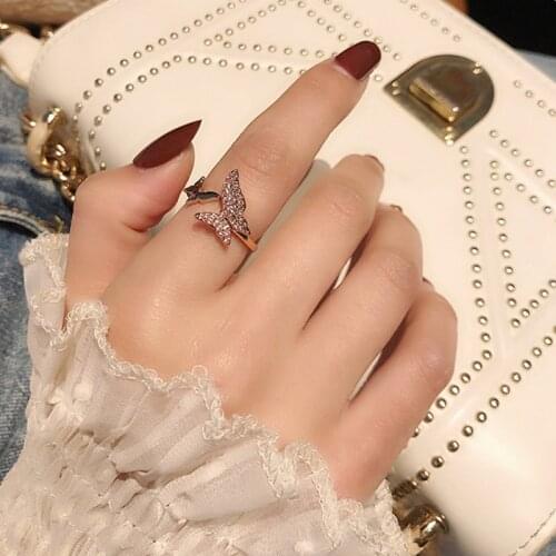 Tocona Charming Gold Color Butterfly Ring for Women Luxury Shiny Crystal Stone Open Joint Ring Jewelry Accessories 14040