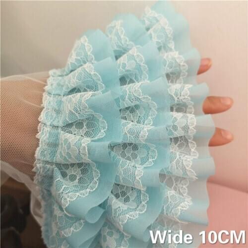 10CM Wide Three Layers 3d Pleated Chiffon Fabric Lace Ruffle Trim Fringe Ribbon Fluffy Wedding Dress DIY Apparel Sewing Supplies