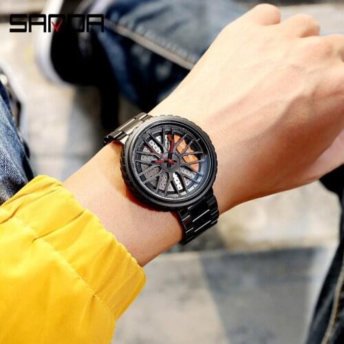BASID Men Rim Hub Wheel Watch Creative Custom Design Car Wrist Watches Stainless Steel 3D Business Male Casual Stylish Gentleman