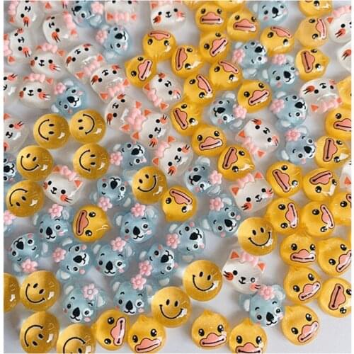 10/50pcs Bear Rabbit Smiley Face Nail Accessories New Cartoon Cute Japanese Resin Nail Decoration Nail Drill