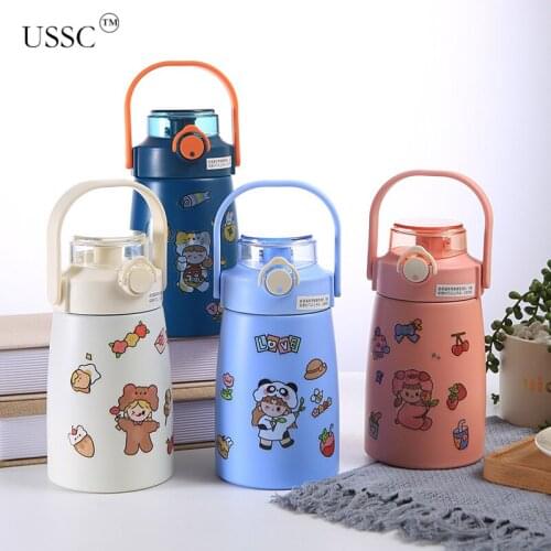 USSC 316 Stainless Steel Vacuum Cup Vacuum Flasks Childrens Pot Cartoon Portable Thermos Cup Lovely Cup With Straw Gift HZ042
