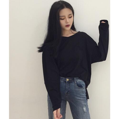 Women Autumn winter Korean classic loose bottoming shirt wild color long sleeve T-shirt student female tide Tops & Tees