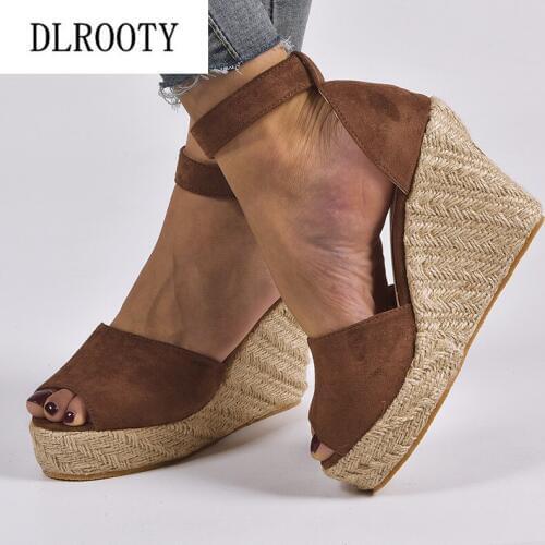 Woman Sandals Shoes Summer Wedges Pumps High Heels Platform Peep Toe Buckle Strap Fashion Breathable Gladiator Plus Size 34-43