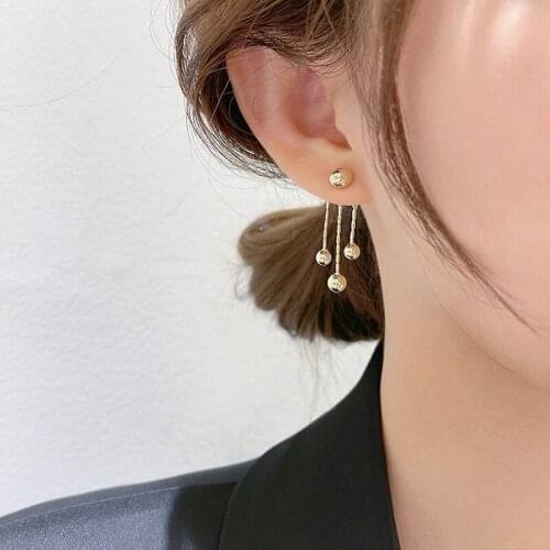 Douyin Same Style Tassel Smart Round Bead Earrings Female 2021 New Irregular Rear Hanging Cold Wind Simple Earrings