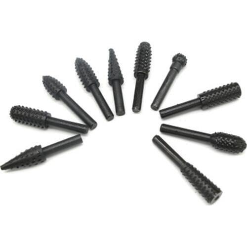 10pcs/Set 6mm Shank Steel Rotary Rasp Files Woodworking Rasps Electric Grinding Head Burr Drill Bits For DIY Wood Tool