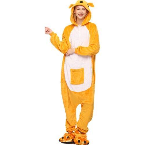 2019 Winter Women Kigurumi Onesie Kangaroo Pajamas Sets Cute Flannel Animal Pajama Nightie Warm Hooded Sleepwear Costume